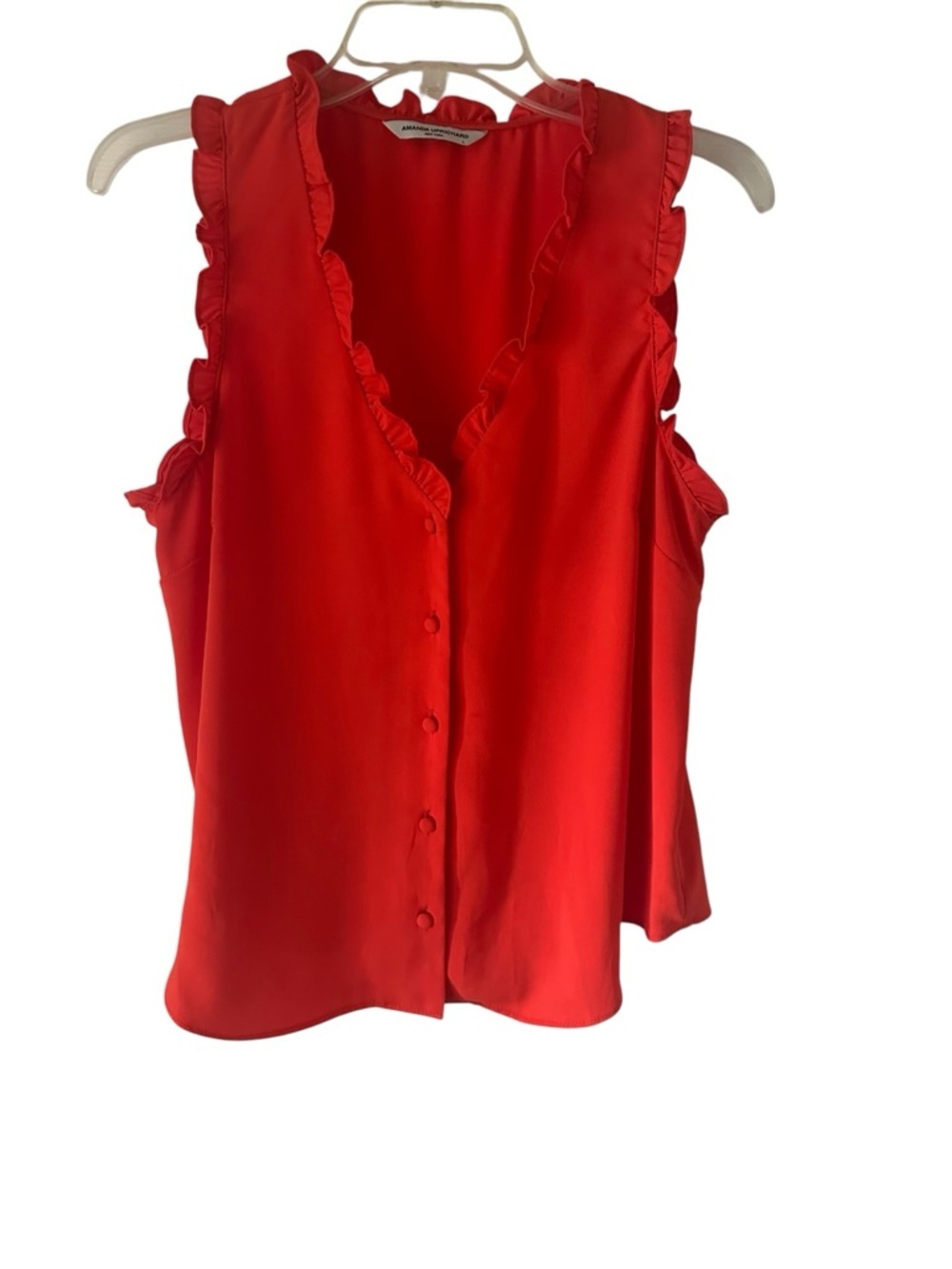 Amanda Uprichard New York Red Ruffle V-Neck Button-Front Camisole